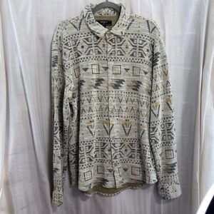 Forever 21 Men Geometric Print Long Sleeve Button Down Shirt Large Aztec Western